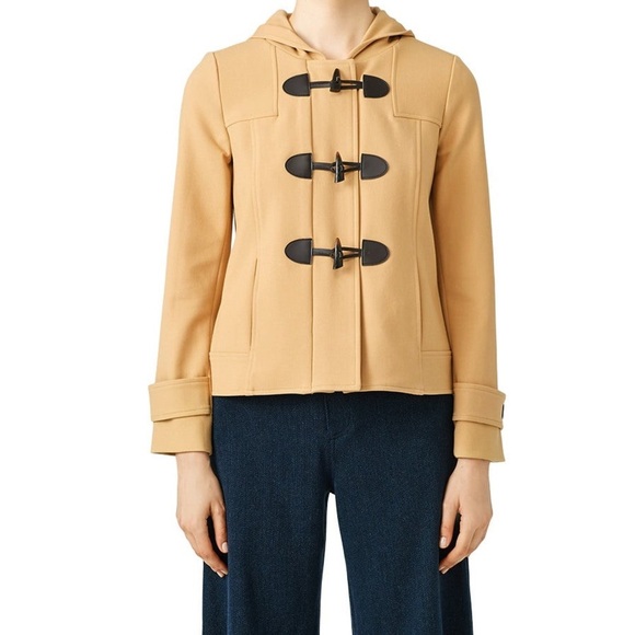 Shoshanna Tan Toggle Hooded Swing Jacket Coat Tan size 8 Classic and Chic - Picture 1 of 14